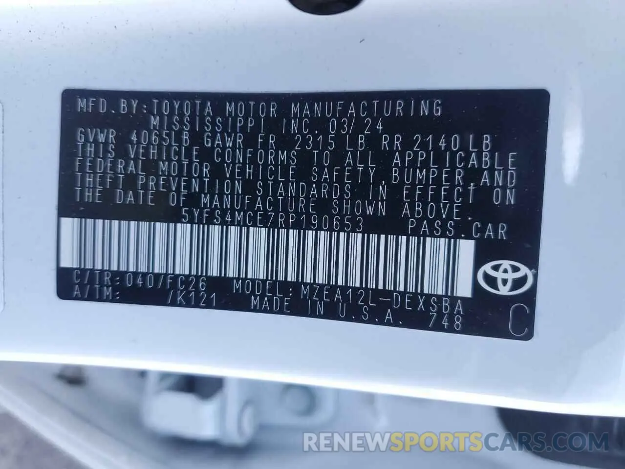 13 Photograph of a damaged car 5YFS4MCE7RP190653 TOYOTA COROLLA 2024