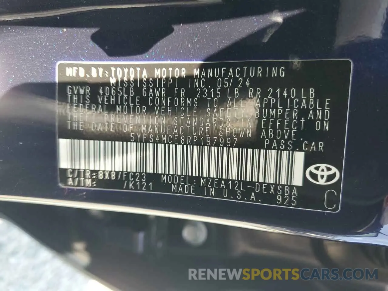 12 Photograph of a damaged car 5YFS4MCE8RP197997 TOYOTA COROLLA 2024