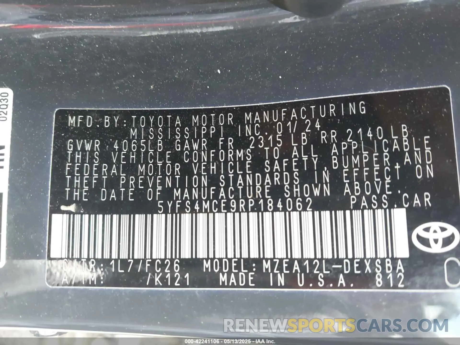 9 Photograph of a damaged car 5YFS4MCE9RP184062 TOYOTA COROLLA 2024