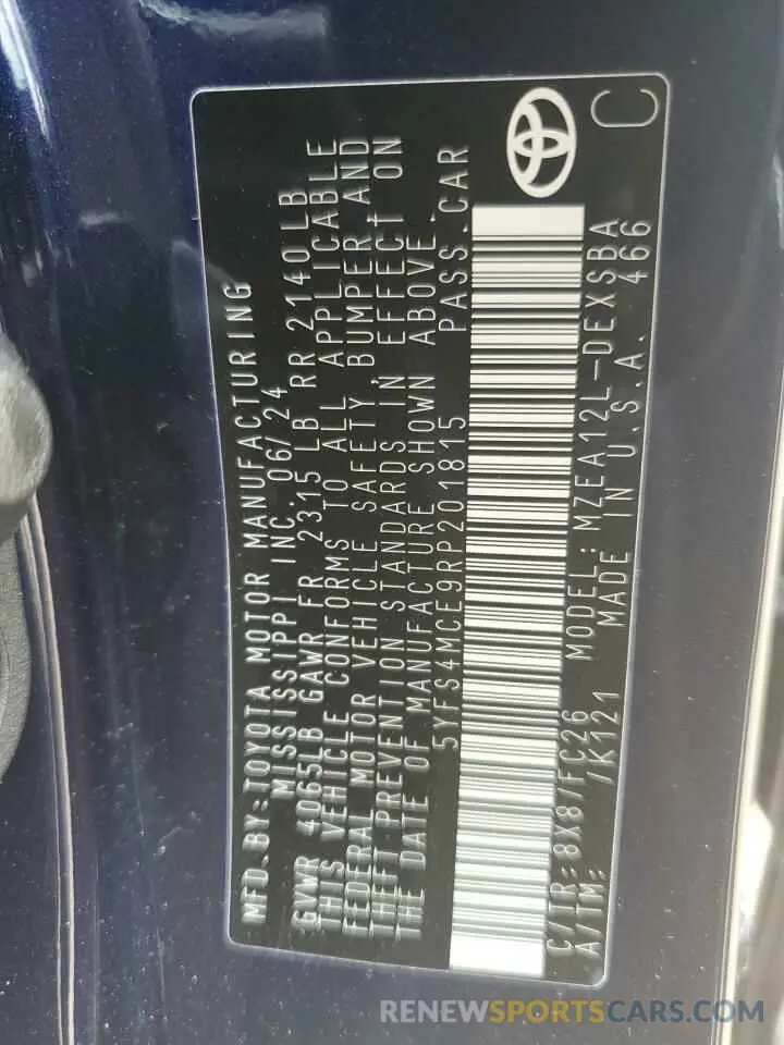 12 Photograph of a damaged car 5YFS4MCE9RP201815 TOYOTA COROLLA 2024