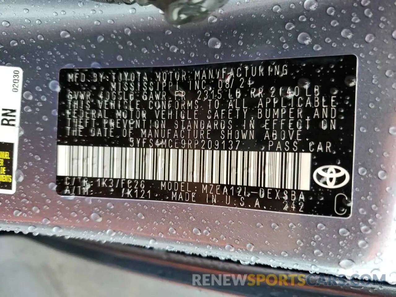 15 Photograph of a damaged car 5YFS4MCE9RP209137 TOYOTA COROLLA 2024