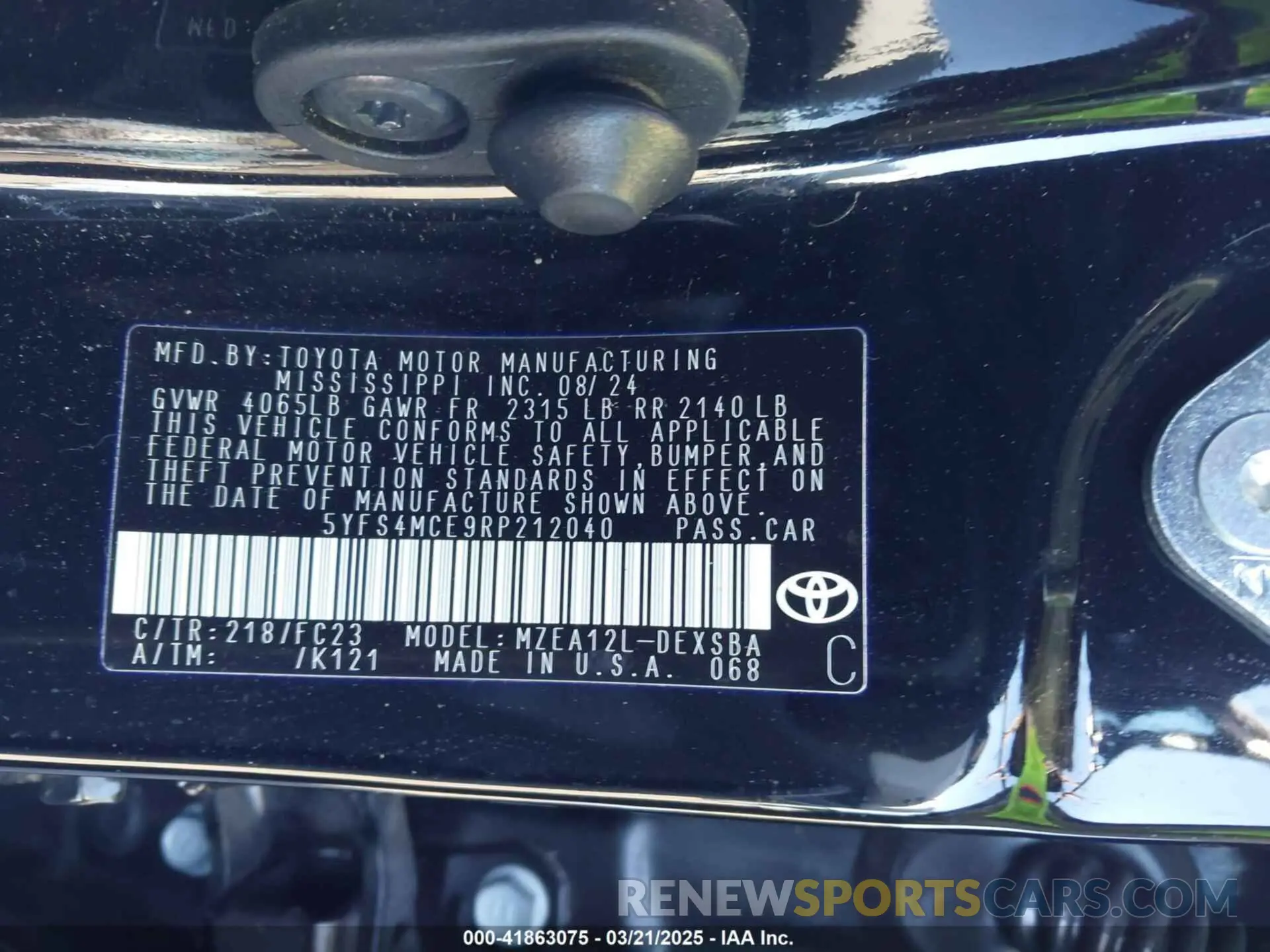 9 Photograph of a damaged car 5YFS4MCE9RP212040 TOYOTA COROLLA 2024