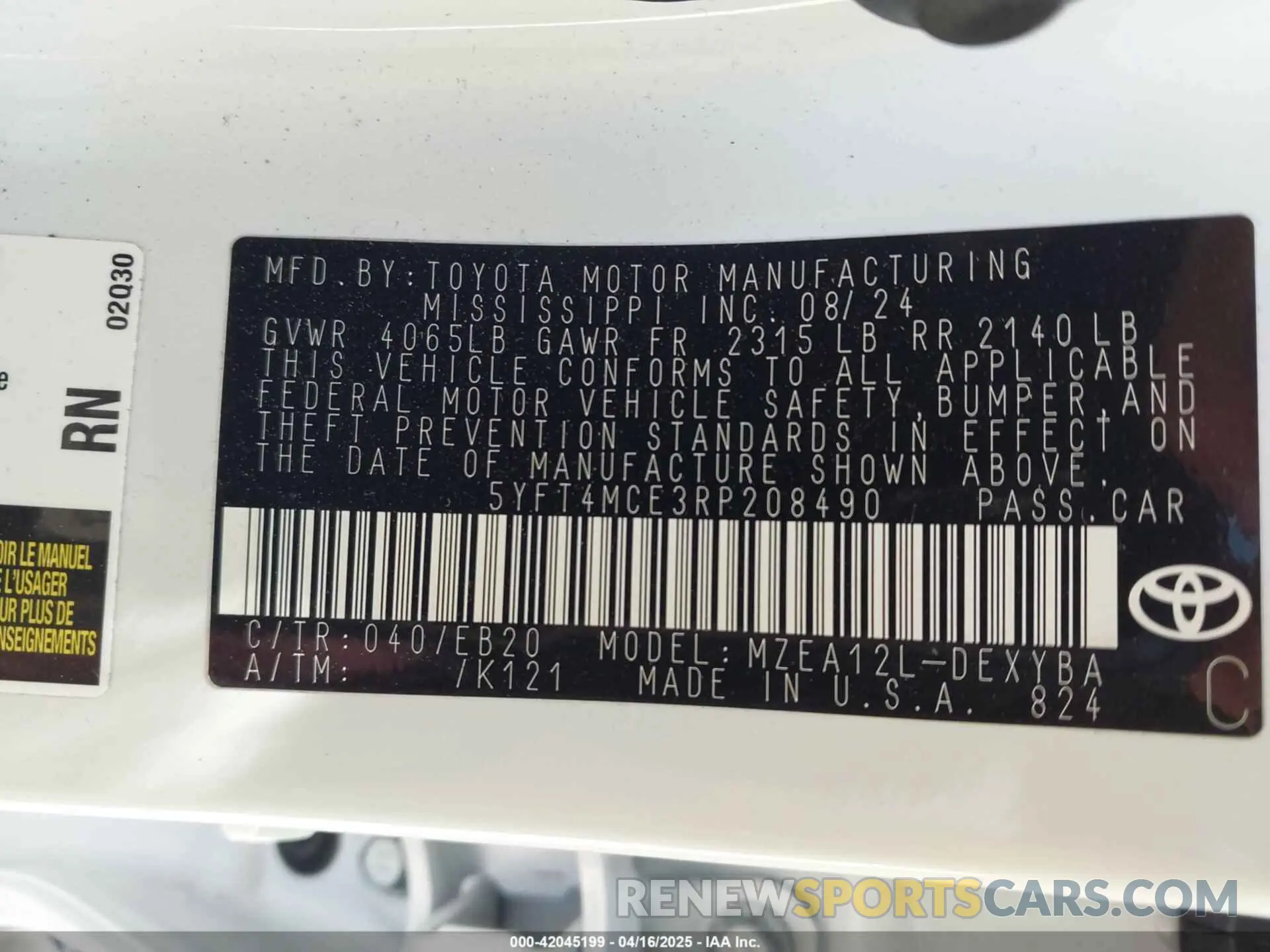 9 Photograph of a damaged car 5YFT4MCE3RP208490 TOYOTA COROLLA 2024
