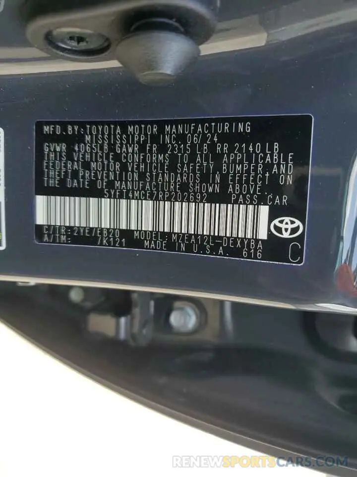 12 Photograph of a damaged car 5YFT4MCE7RP202692 TOYOTA COROLLA 2024