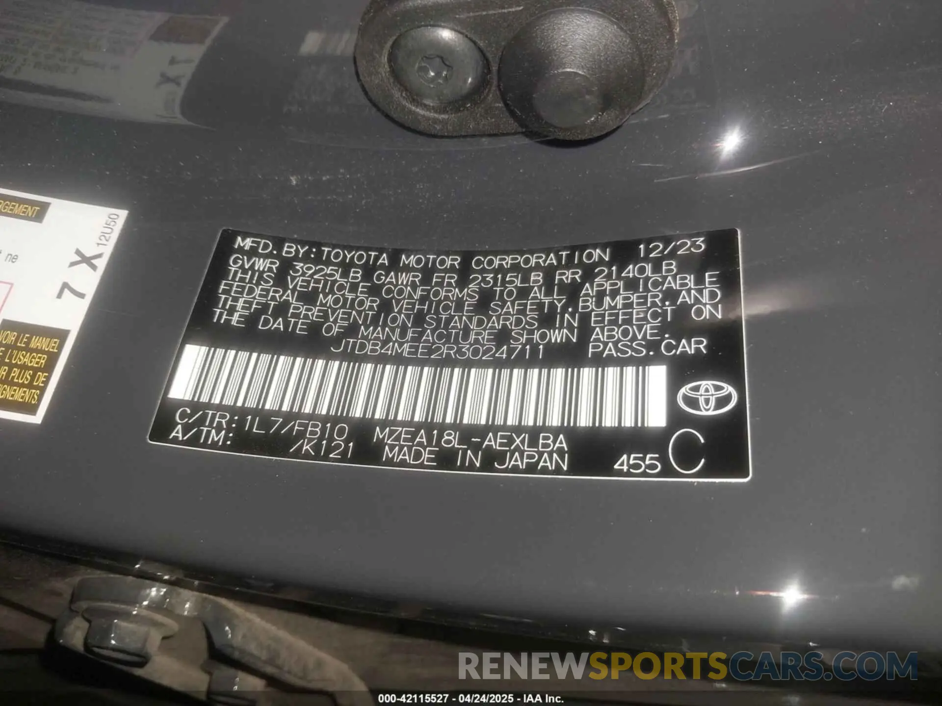 9 Photograph of a damaged car JTDB4MEE2R3024711 TOYOTA COROLLA 2024