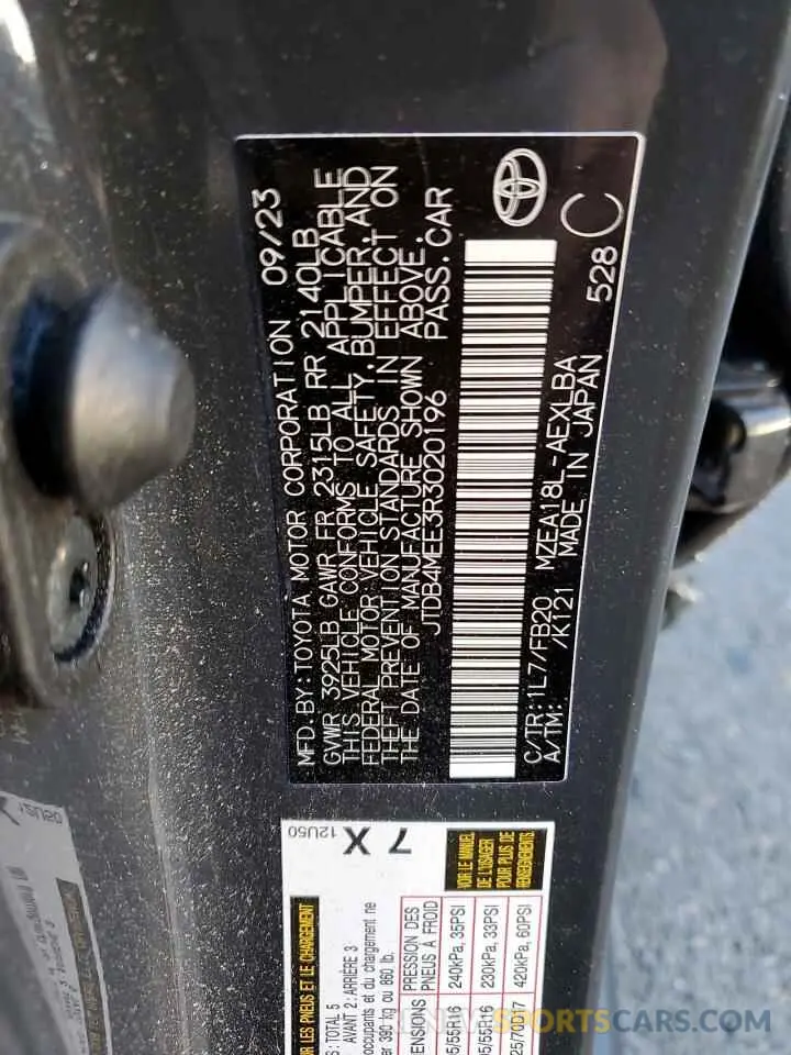 12 Photograph of a damaged car JTDB4MEE3R3020196 TOYOTA COROLLA 2024
