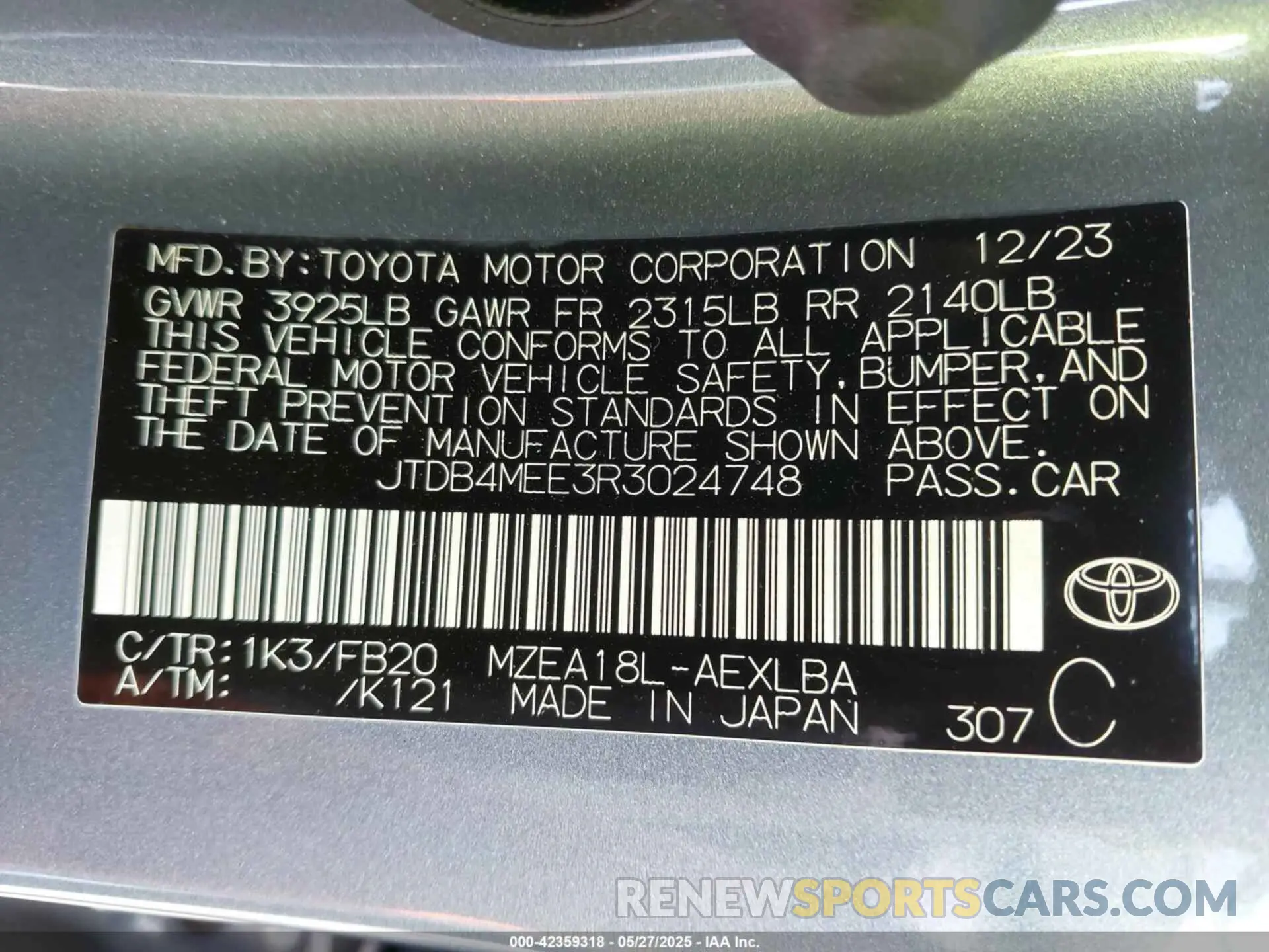 9 Photograph of a damaged car JTDB4MEE3R3024748 TOYOTA COROLLA 2024