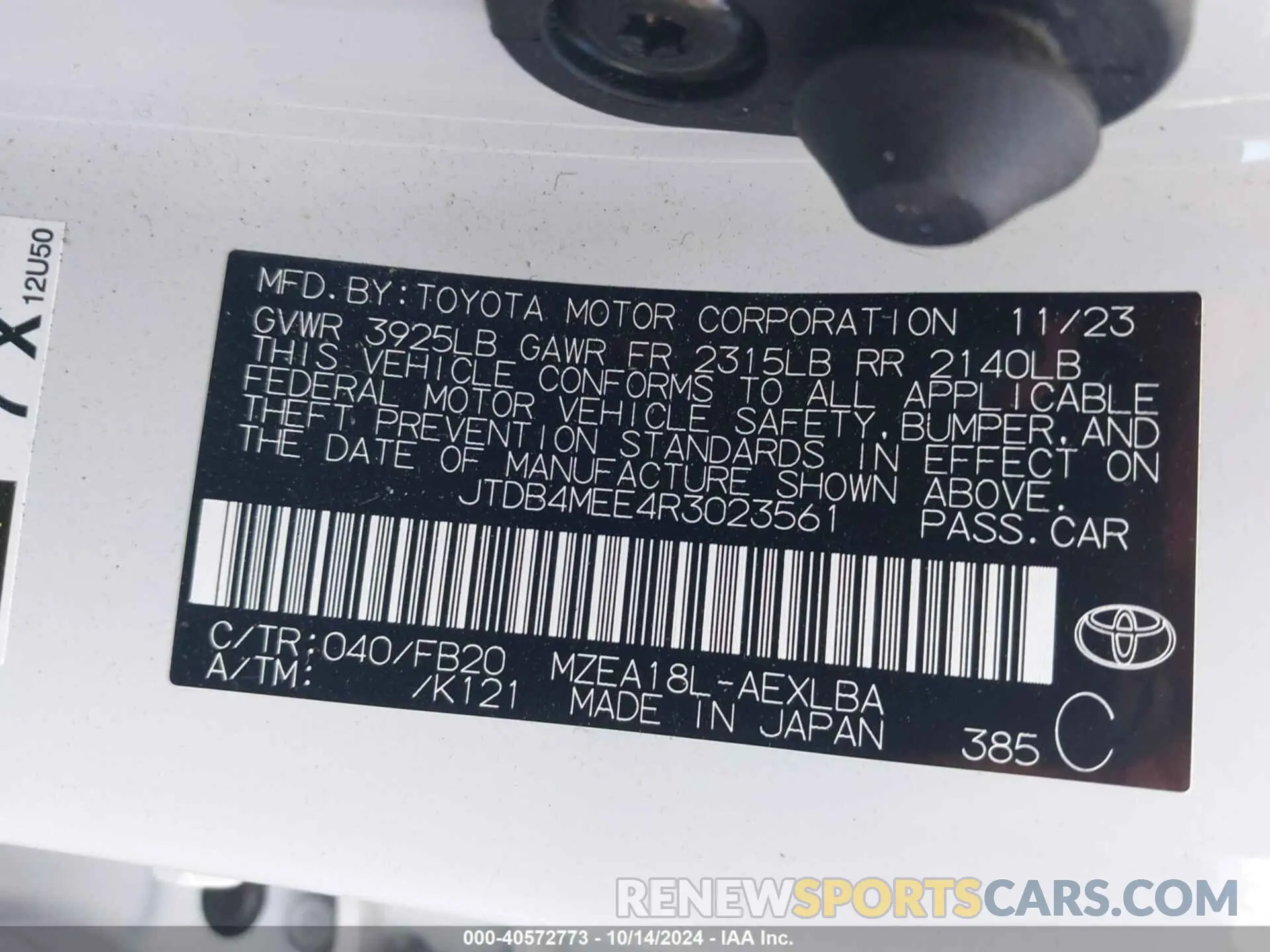 9 Photograph of a damaged car JTDB4MEE4R3023561 TOYOTA COROLLA 2024