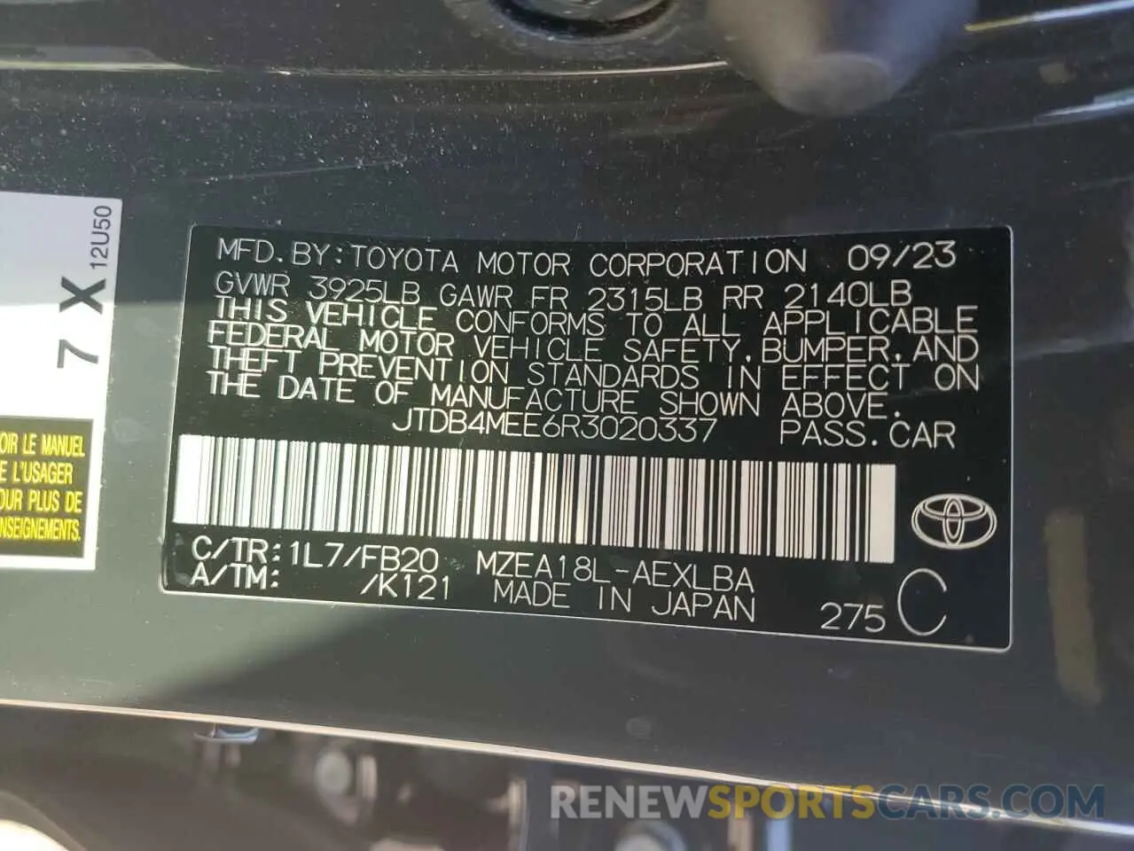 12 Photograph of a damaged car JTDB4MEE6R3020337 TOYOTA COROLLA 2024