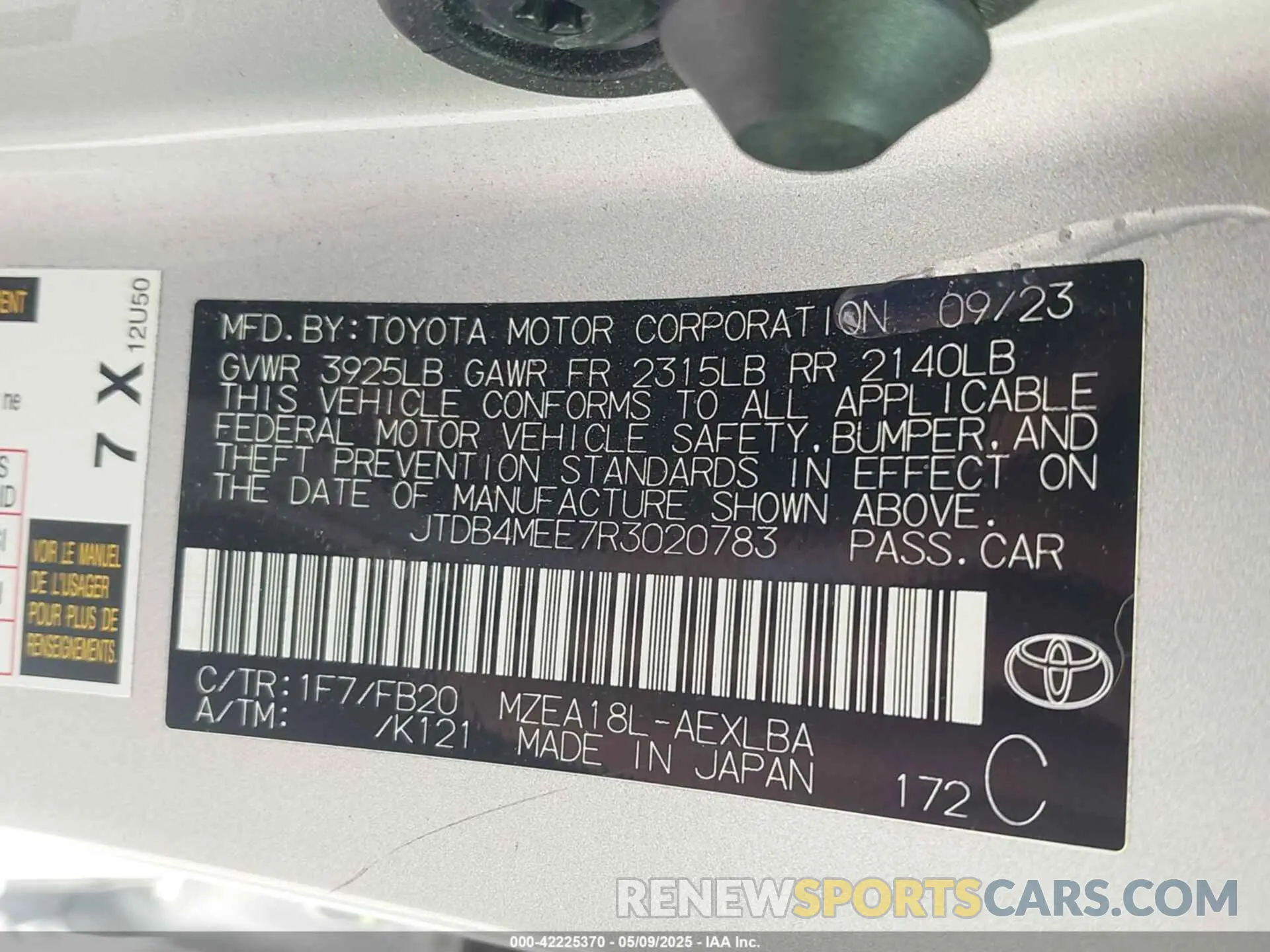 9 Photograph of a damaged car JTDB4MEE7R3020783 TOYOTA COROLLA 2024