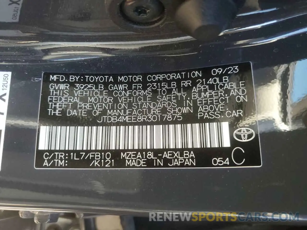 13 Photograph of a damaged car JTDB4MEE8R3017875 TOYOTA COROLLA 2024
