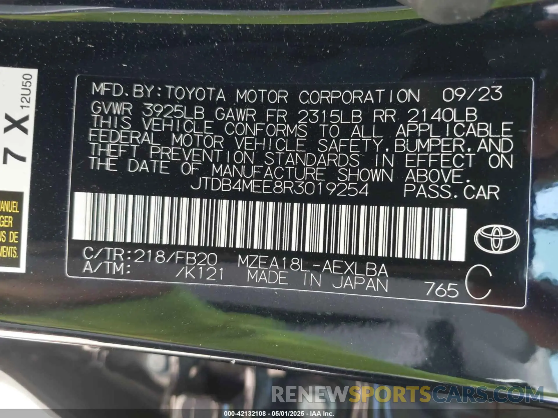 9 Photograph of a damaged car JTDB4MEE8R3019254 TOYOTA COROLLA 2024