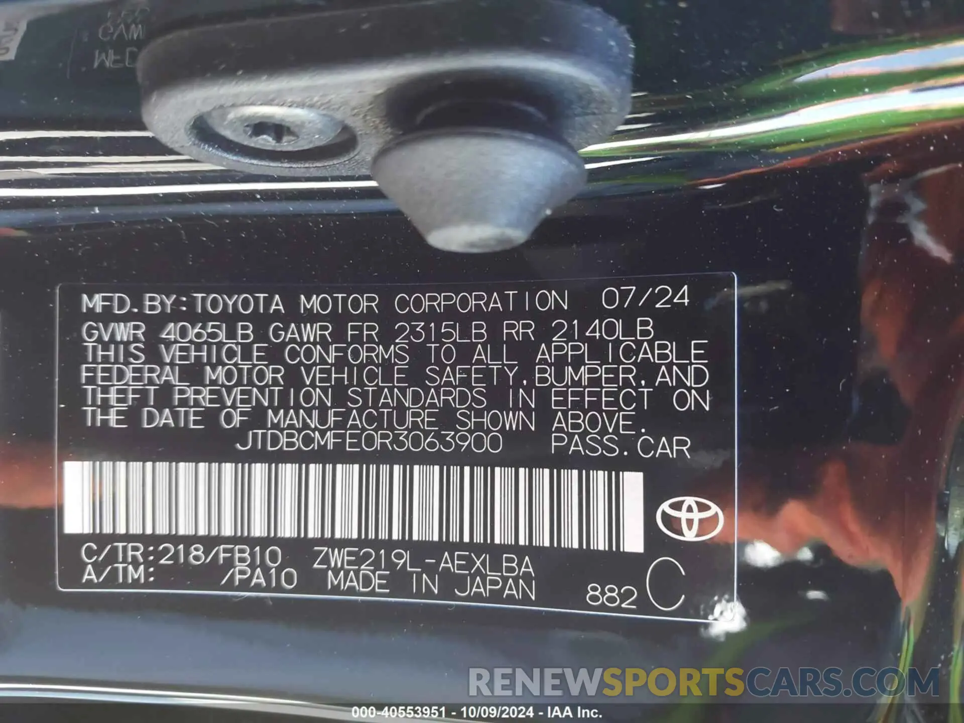 9 Photograph of a damaged car JTDBCMFE0R3063900 TOYOTA COROLLA 2024
