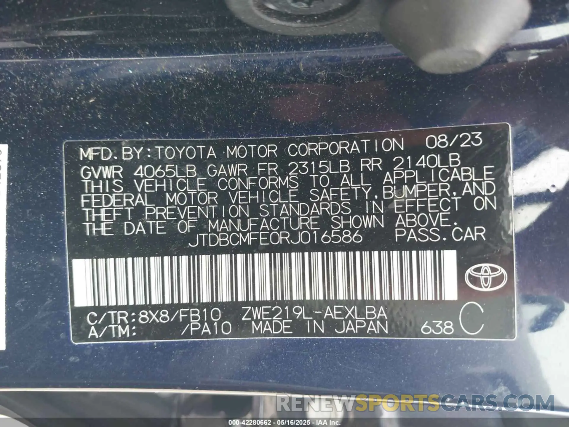 9 Photograph of a damaged car JTDBCMFE0RJ016586 TOYOTA COROLLA 2024