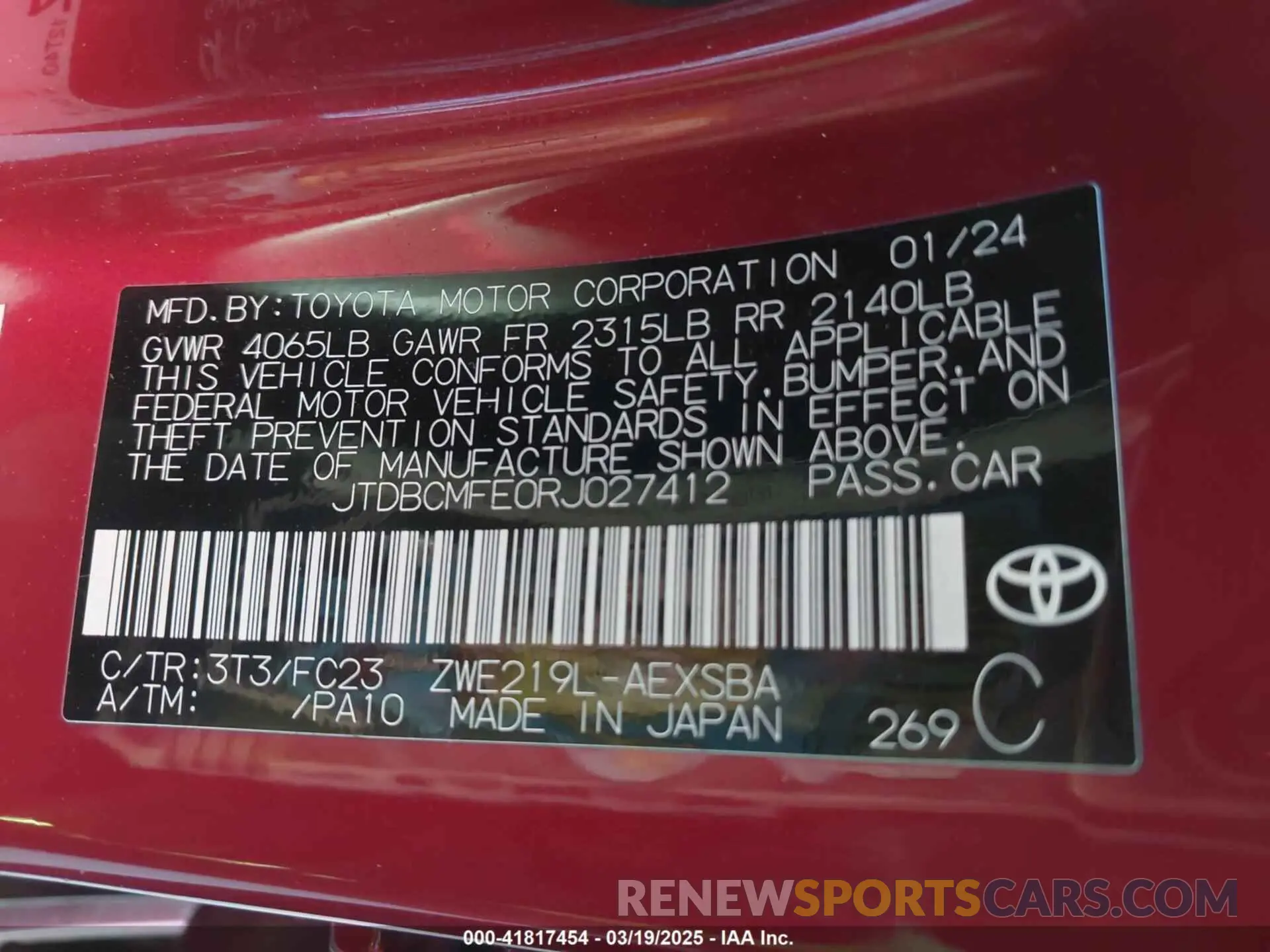 9 Photograph of a damaged car JTDBCMFE0RJ027412 TOYOTA COROLLA 2024