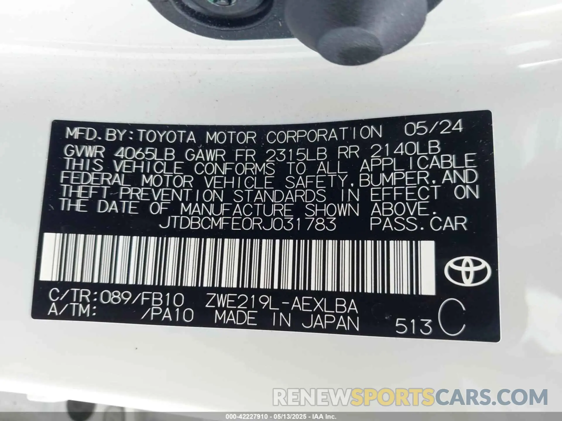 9 Photograph of a damaged car JTDBCMFE0RJ031783 TOYOTA COROLLA 2024
