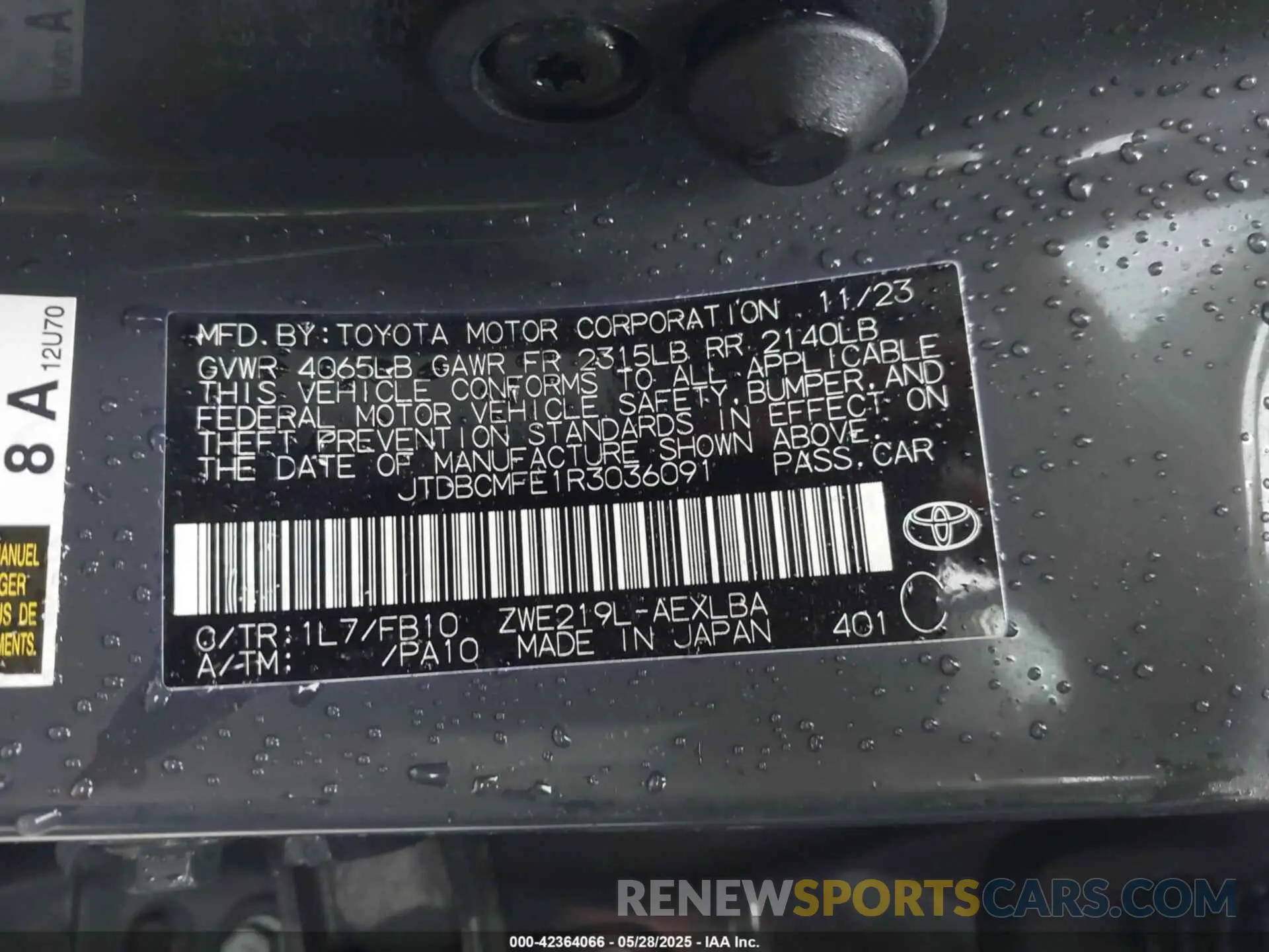 9 Photograph of a damaged car JTDBCMFE1R3036091 TOYOTA COROLLA 2024