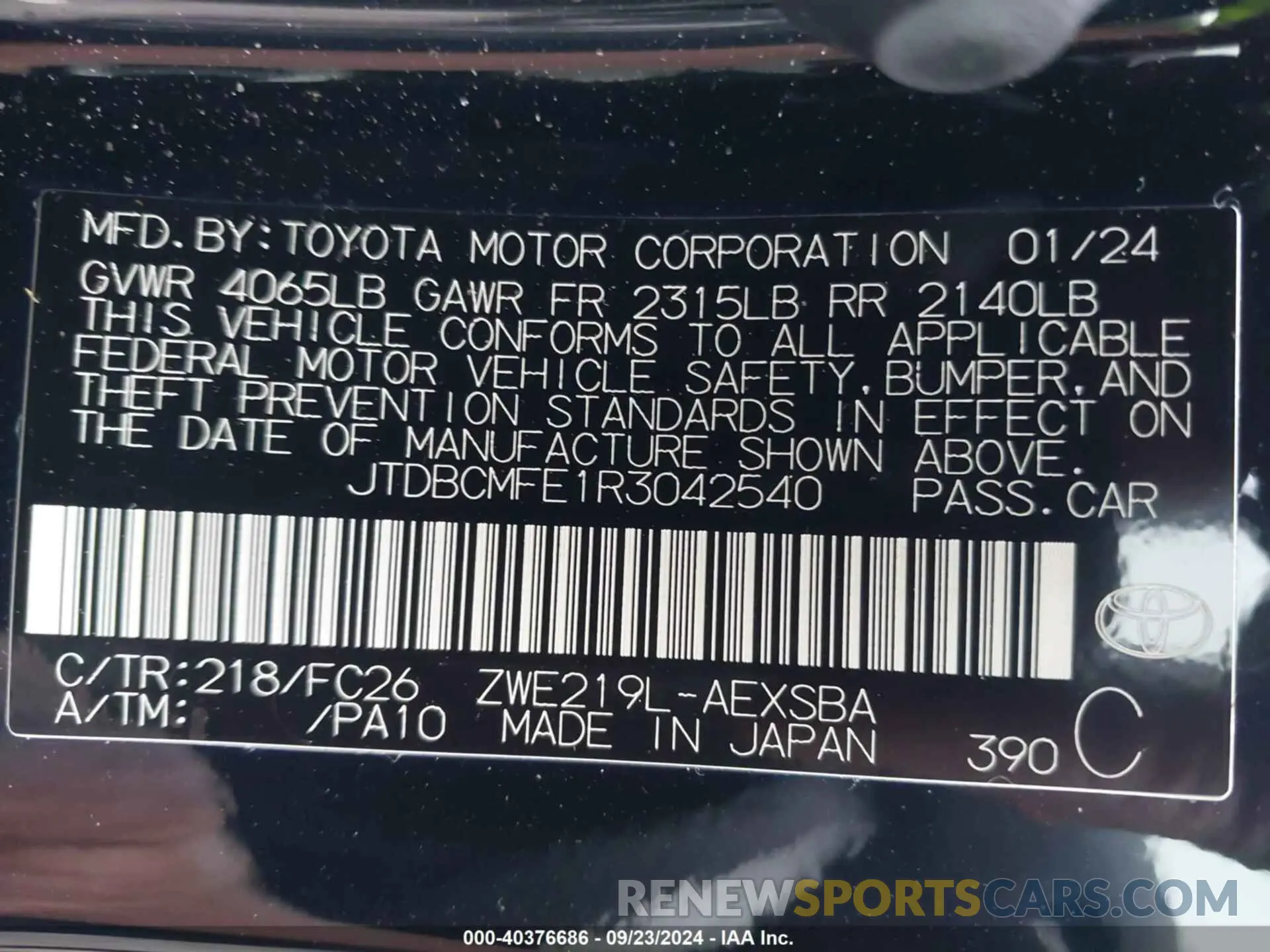 9 Photograph of a damaged car JTDBCMFE1R3042540 TOYOTA COROLLA 2024