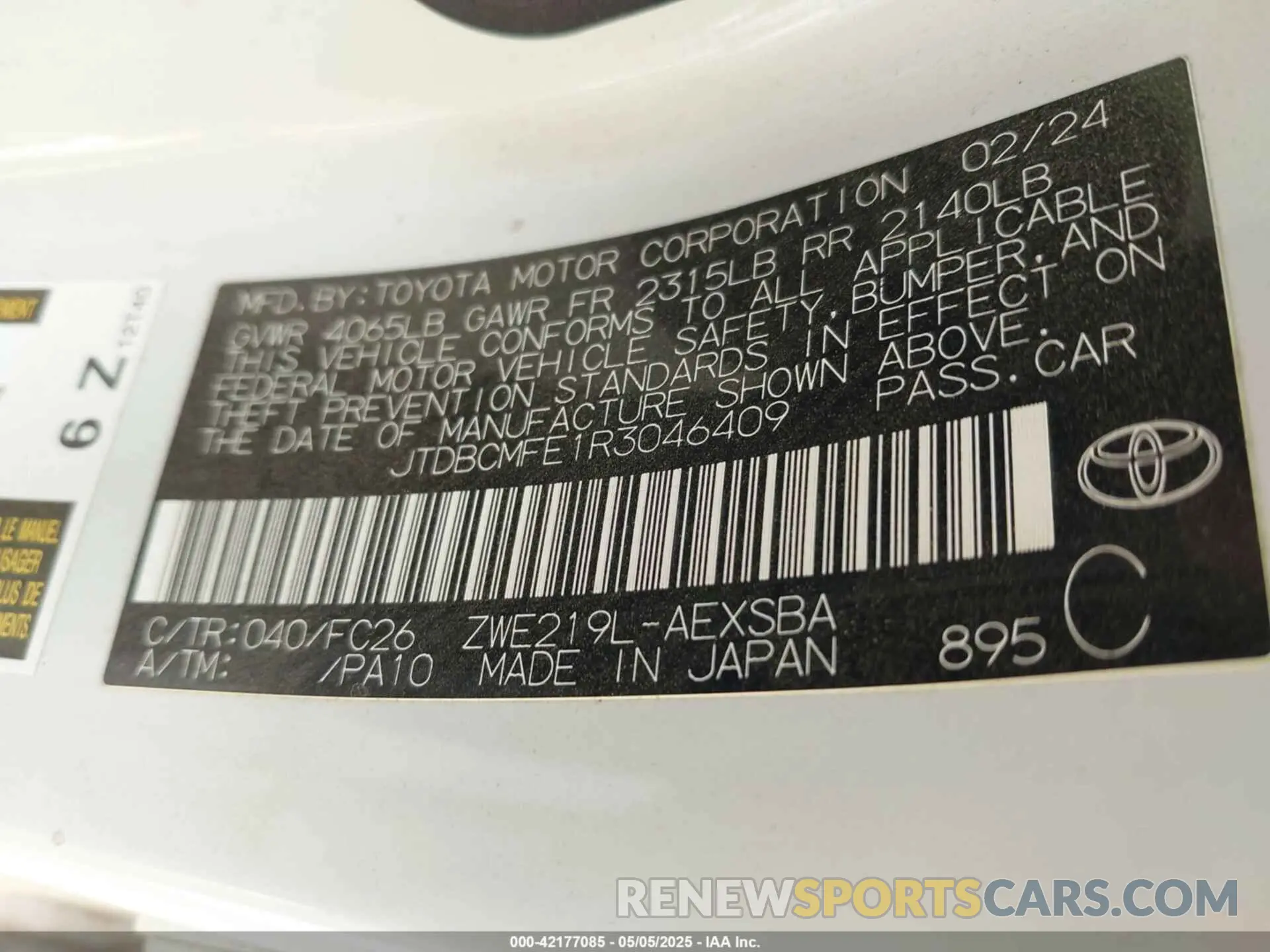 9 Photograph of a damaged car JTDBCMFE1R3046409 TOYOTA COROLLA 2024