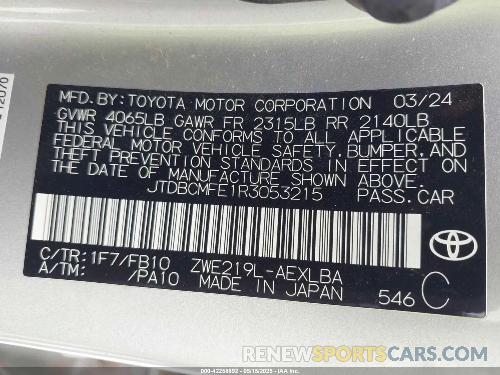 9 Photograph of a damaged car JTDBCMFE1R3053215 TOYOTA COROLLA 2024