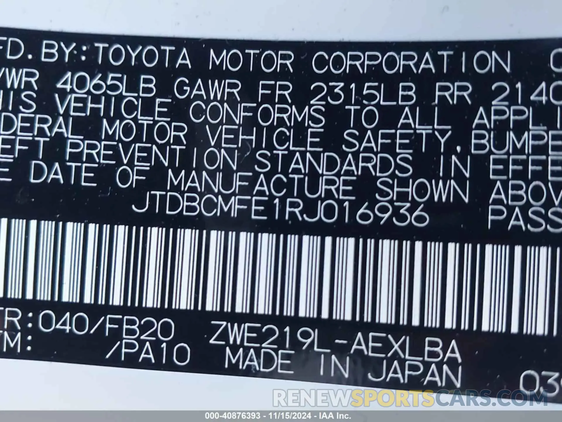 9 Photograph of a damaged car JTDBCMFE1RJ016936 TOYOTA COROLLA 2024