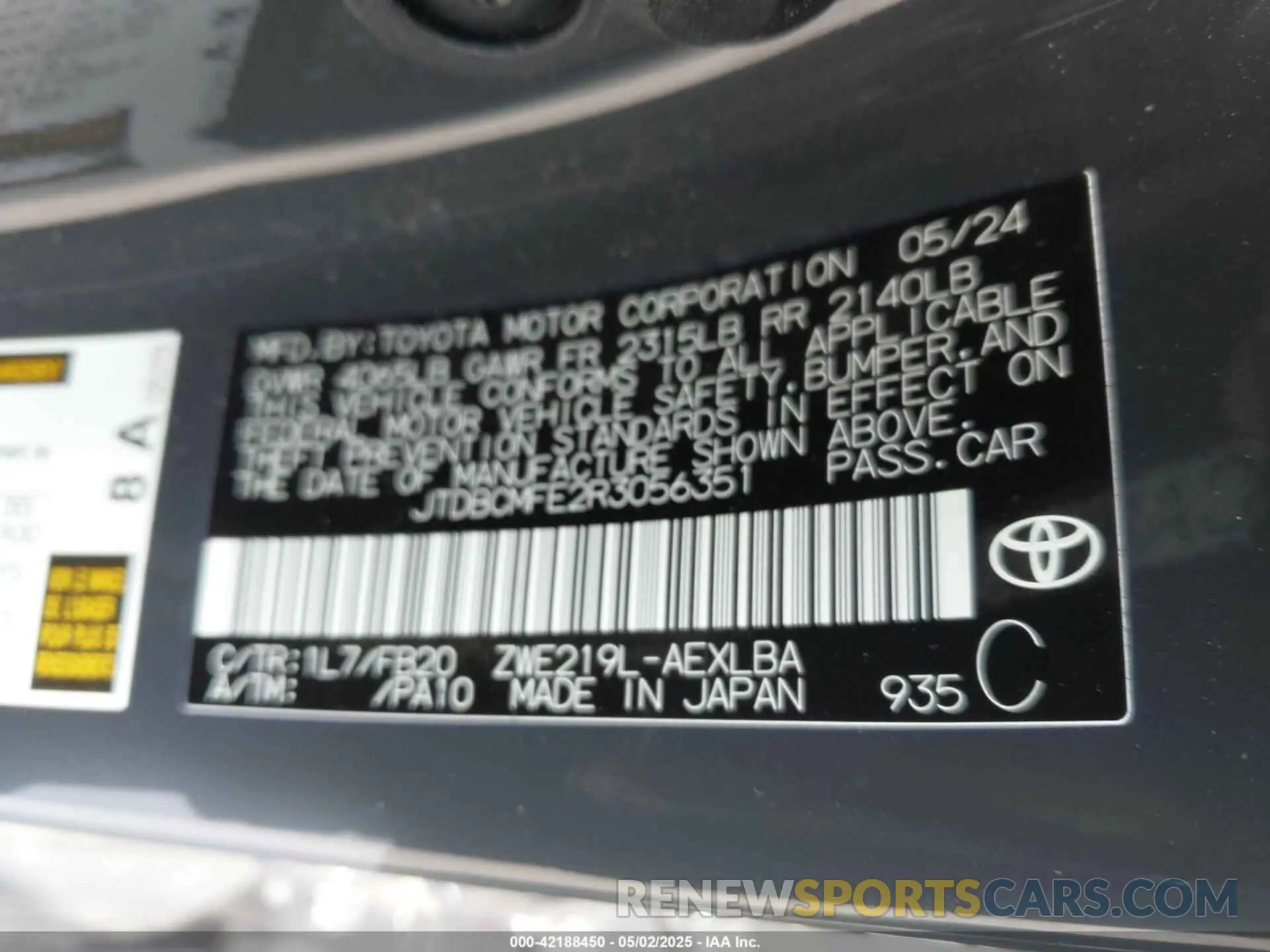 9 Photograph of a damaged car JTDBCMFE2R3056351 TOYOTA COROLLA 2024