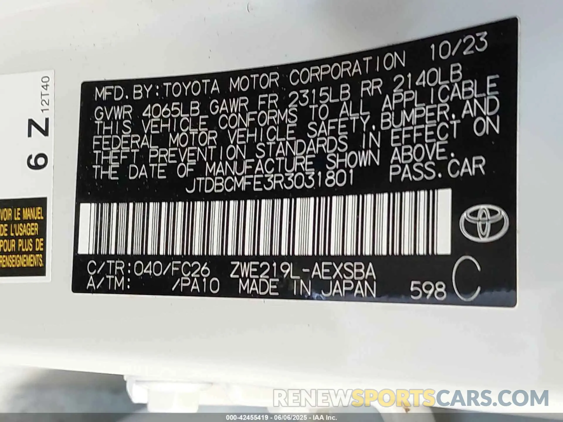 9 Photograph of a damaged car JTDBCMFE3R3031801 TOYOTA COROLLA 2024