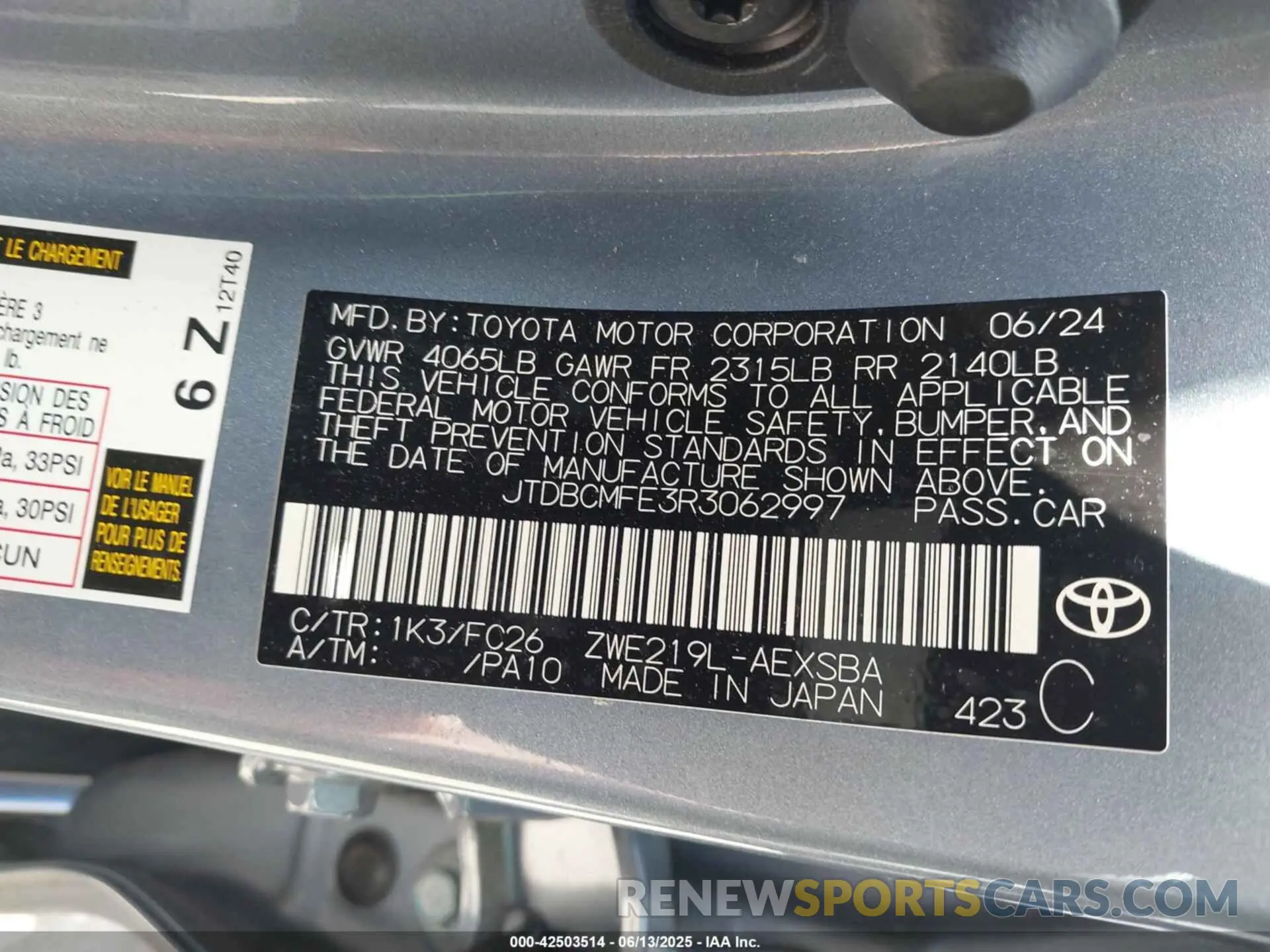 9 Photograph of a damaged car JTDBCMFE3R3062997 TOYOTA COROLLA 2024