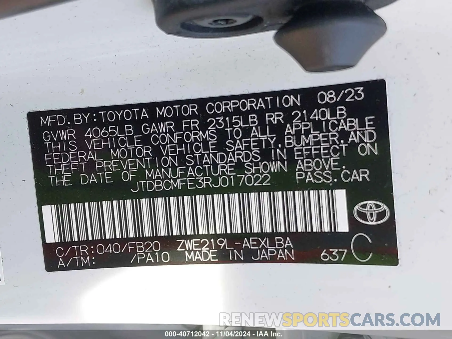 9 Photograph of a damaged car JTDBCMFE3RJ017022 TOYOTA COROLLA 2024