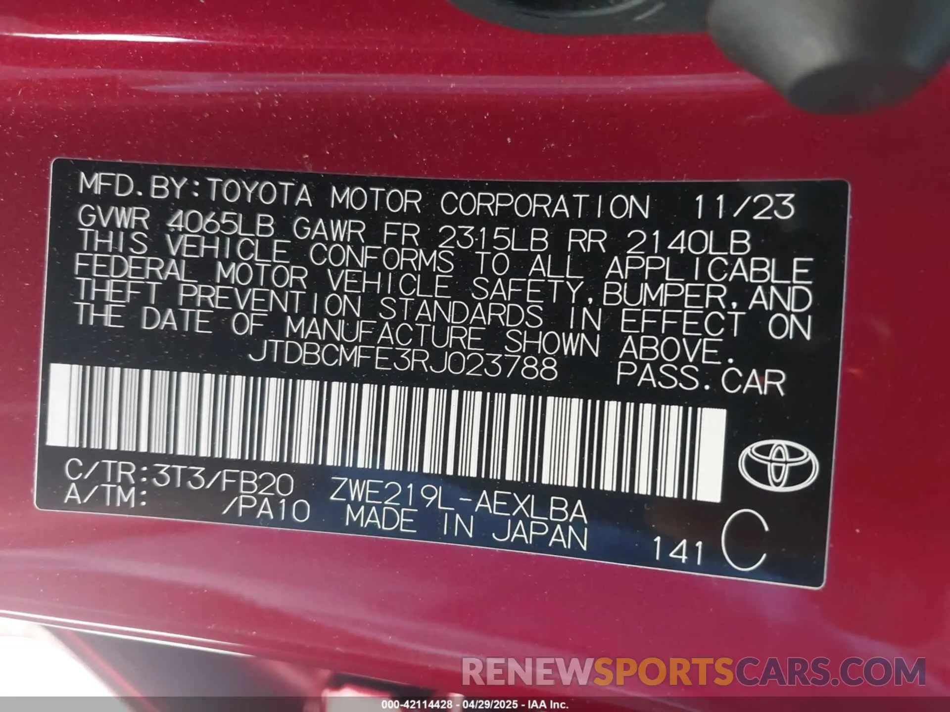 9 Photograph of a damaged car JTDBCMFE3RJ023788 TOYOTA COROLLA 2024
