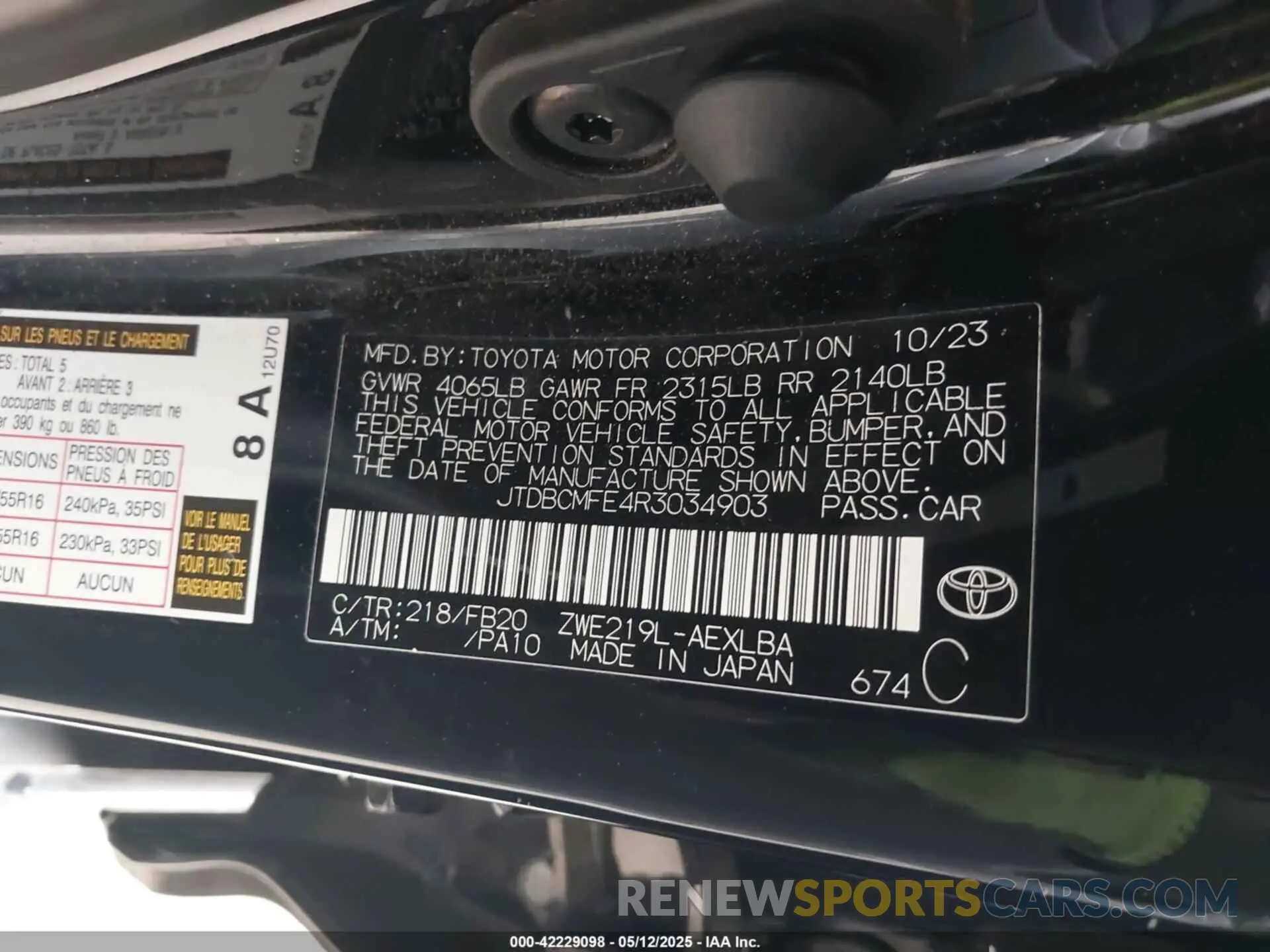 9 Photograph of a damaged car JTDBCMFE4R3034903 TOYOTA COROLLA 2024