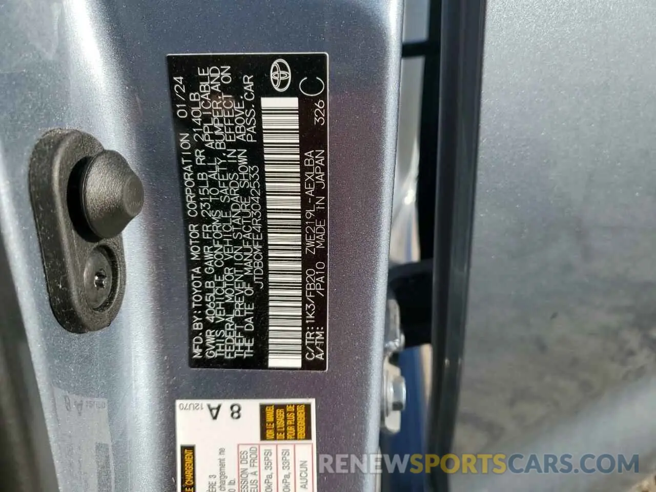 12 Photograph of a damaged car JTDBCMFE4R3042533 TOYOTA COROLLA 2024