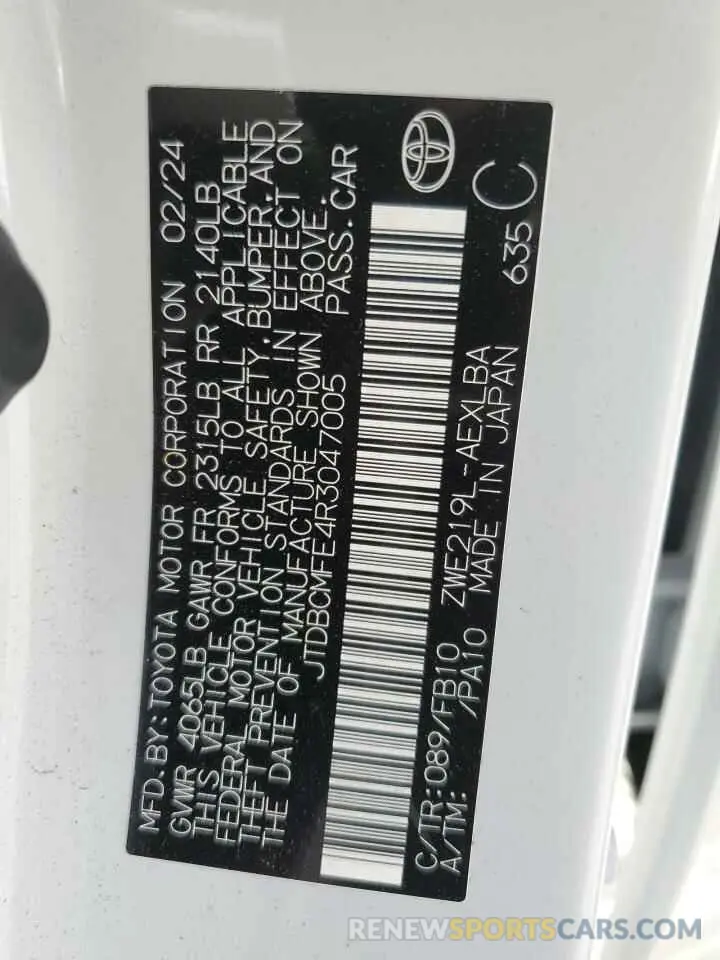 13 Photograph of a damaged car JTDBCMFE4R3047005 TOYOTA COROLLA 2024