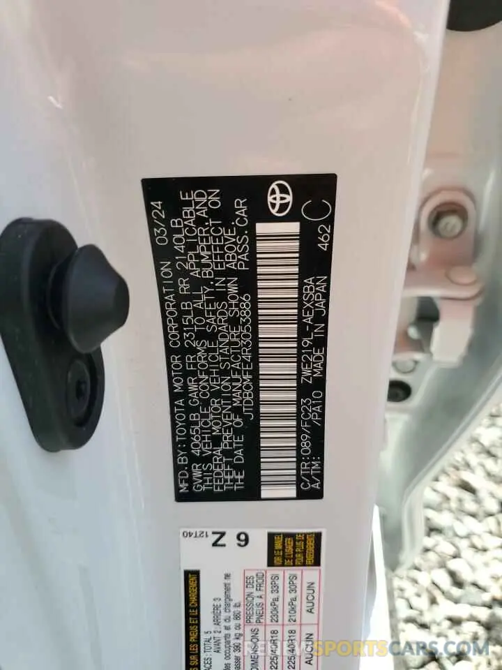 13 Photograph of a damaged car JTDBCMFE4R3053886 TOYOTA COROLLA 2024