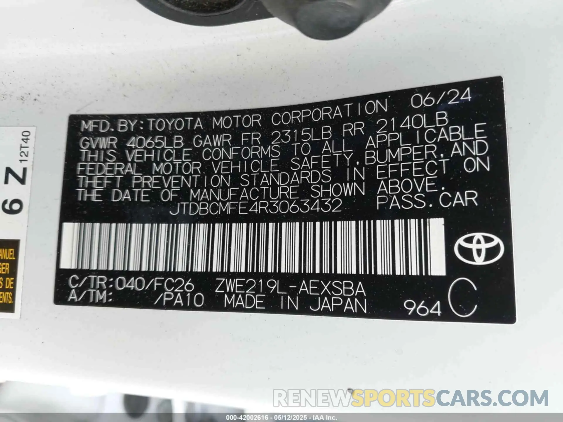 9 Photograph of a damaged car JTDBCMFE4R3063432 TOYOTA COROLLA 2024
