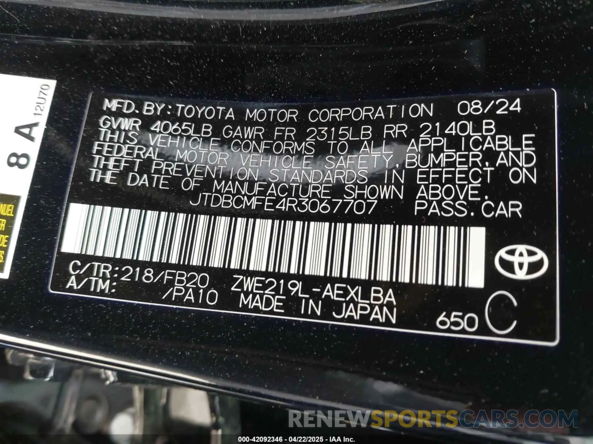 9 Photograph of a damaged car JTDBCMFE4R3067707 TOYOTA COROLLA 2024