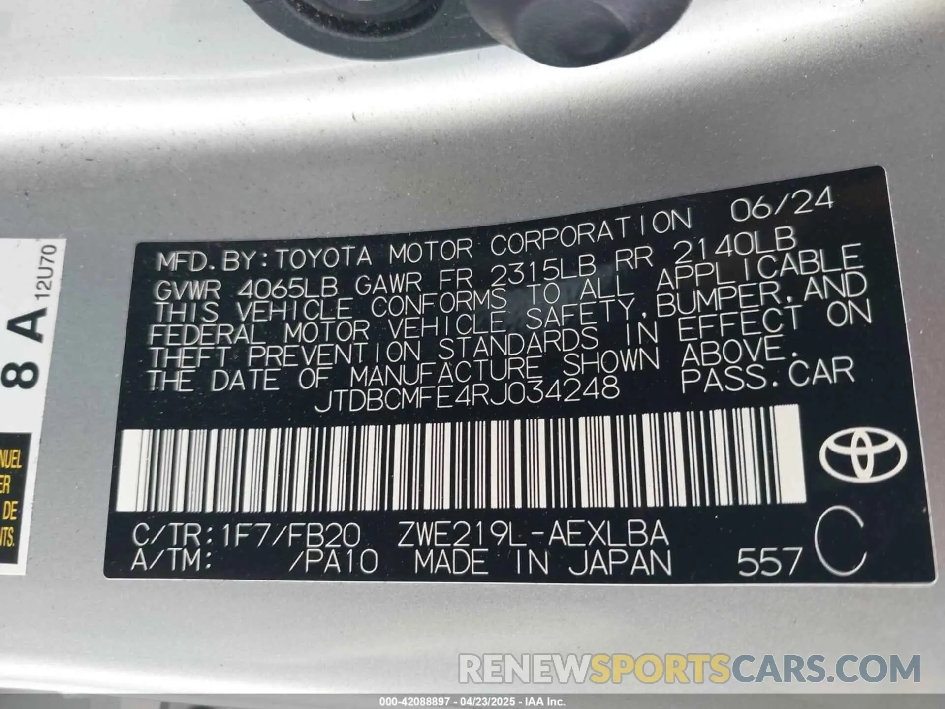 9 Photograph of a damaged car JTDBCMFE4RJ034248 TOYOTA COROLLA 2024