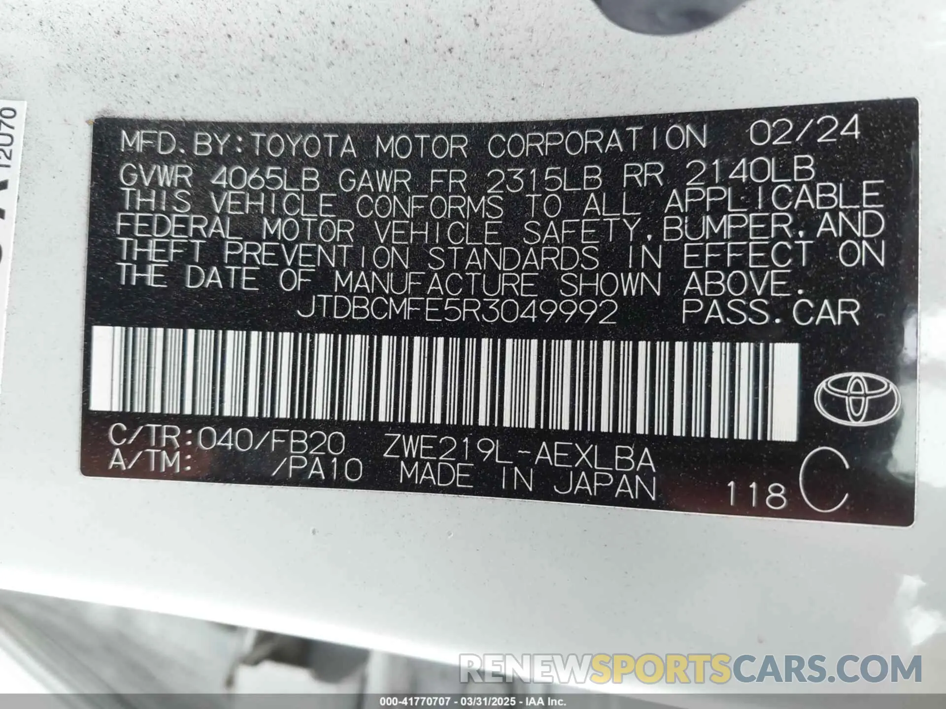 9 Photograph of a damaged car JTDBCMFE5R3049992 TOYOTA COROLLA 2024