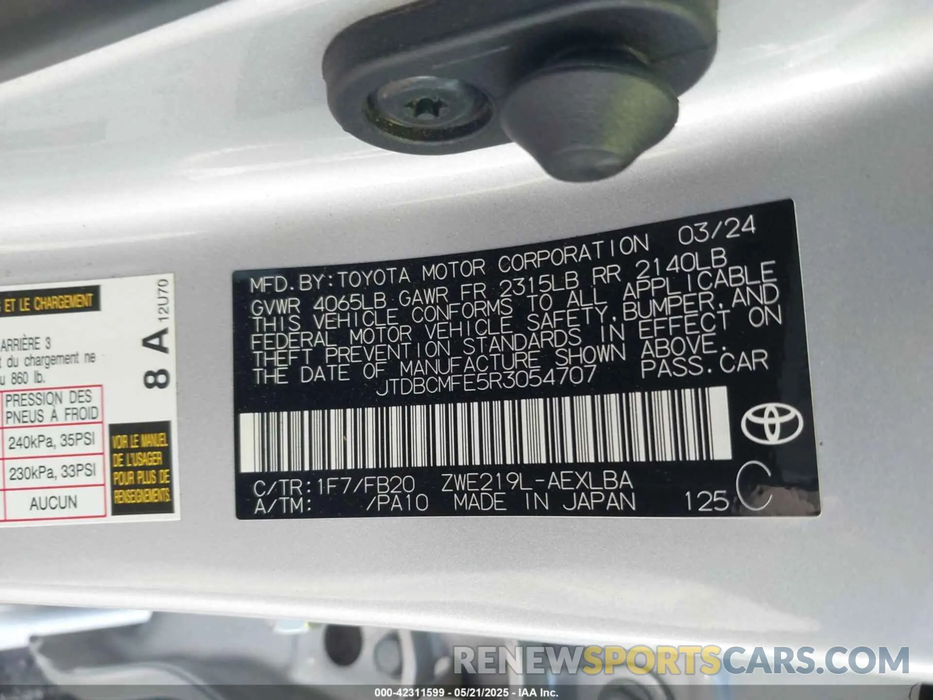 9 Photograph of a damaged car JTDBCMFE5R3054707 TOYOTA COROLLA 2024
