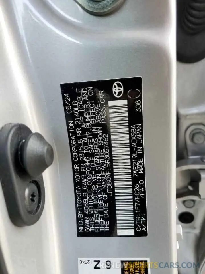 12 Photograph of a damaged car JTDBCMFE5R3057462 TOYOTA COROLLA 2024