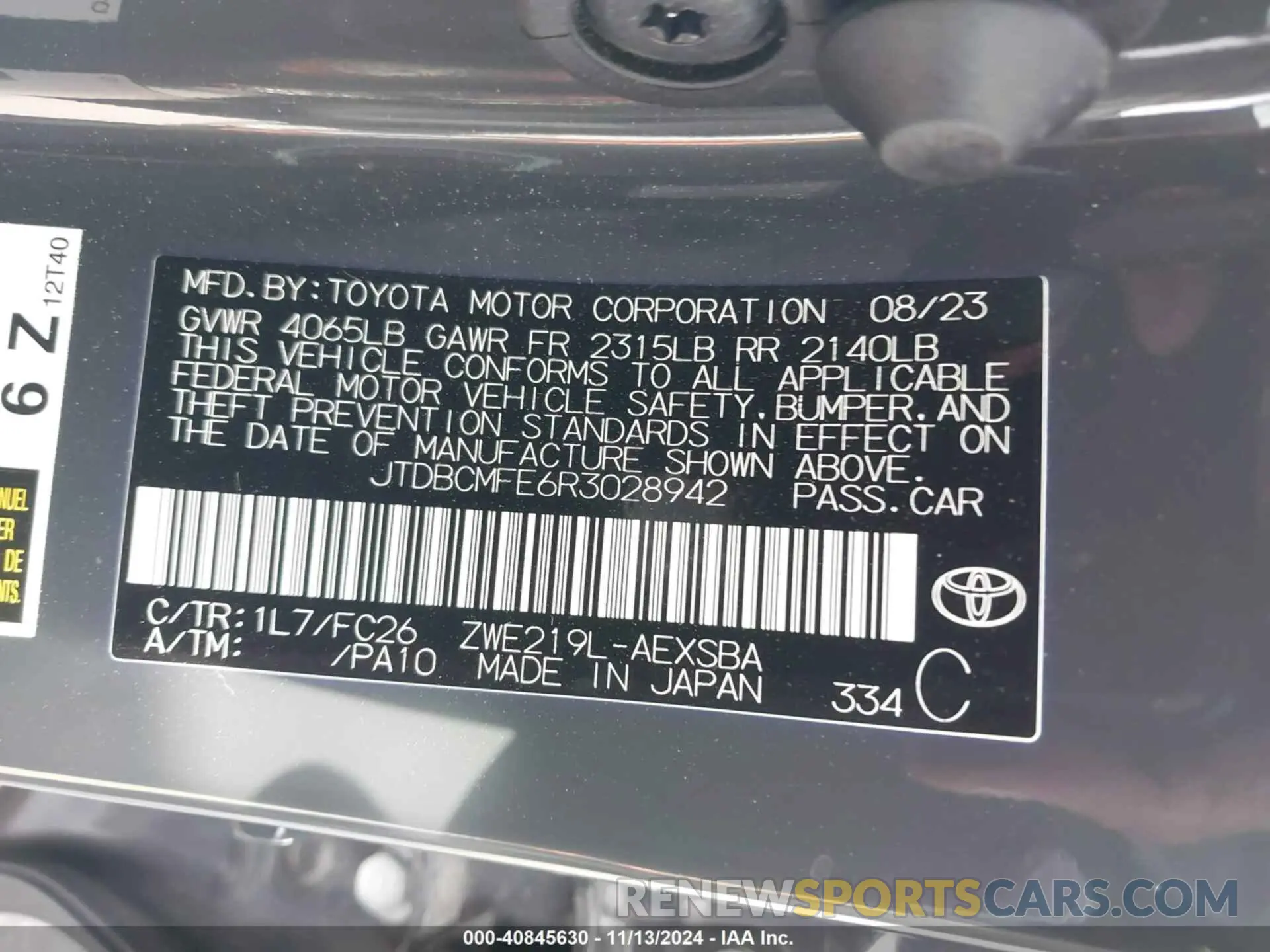 9 Photograph of a damaged car JTDBCMFE6R3028942 TOYOTA COROLLA 2024