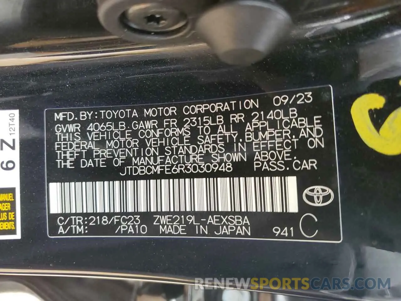 13 Photograph of a damaged car JTDBCMFE6R3030948 TOYOTA COROLLA 2024