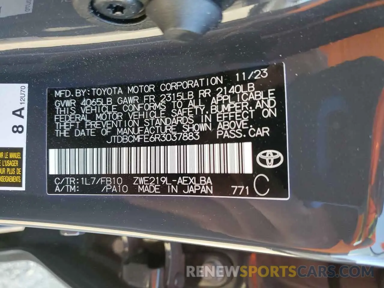 12 Photograph of a damaged car JTDBCMFE6R3037883 TOYOTA COROLLA 2024