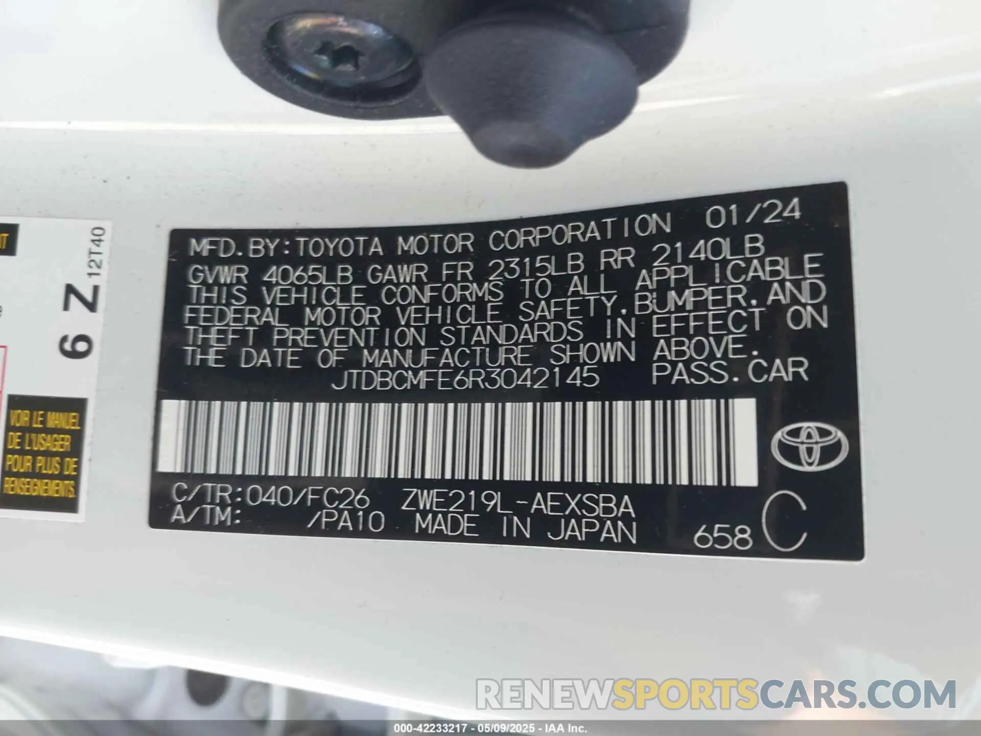 9 Photograph of a damaged car JTDBCMFE6R3042145 TOYOTA COROLLA 2024