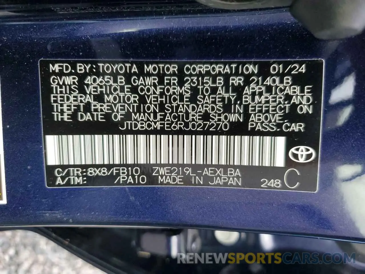 13 Photograph of a damaged car JTDBCMFE6RJ027270 TOYOTA COROLLA 2024