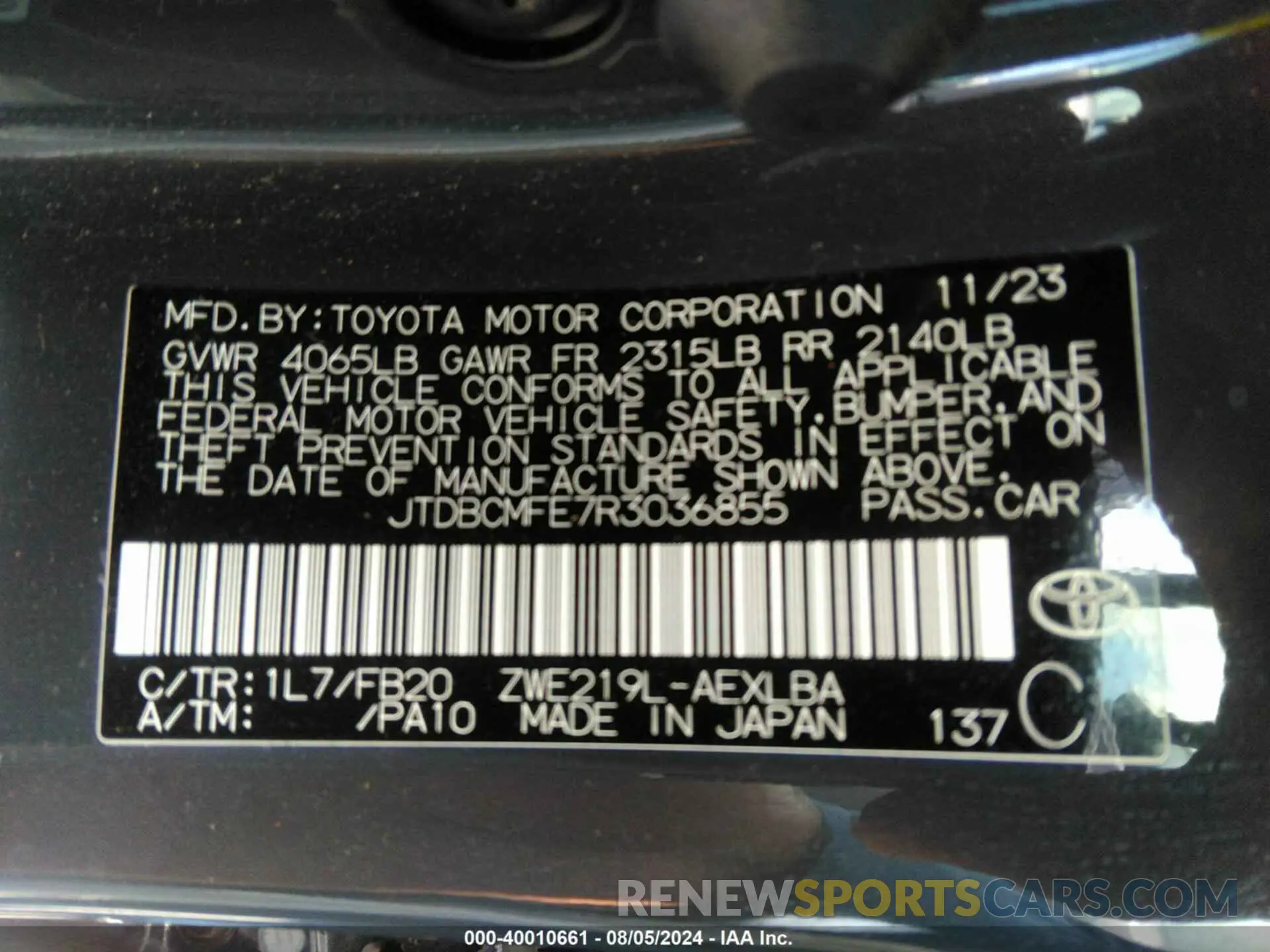 9 Photograph of a damaged car JTDBCMFE7R3036855 TOYOTA COROLLA 2024