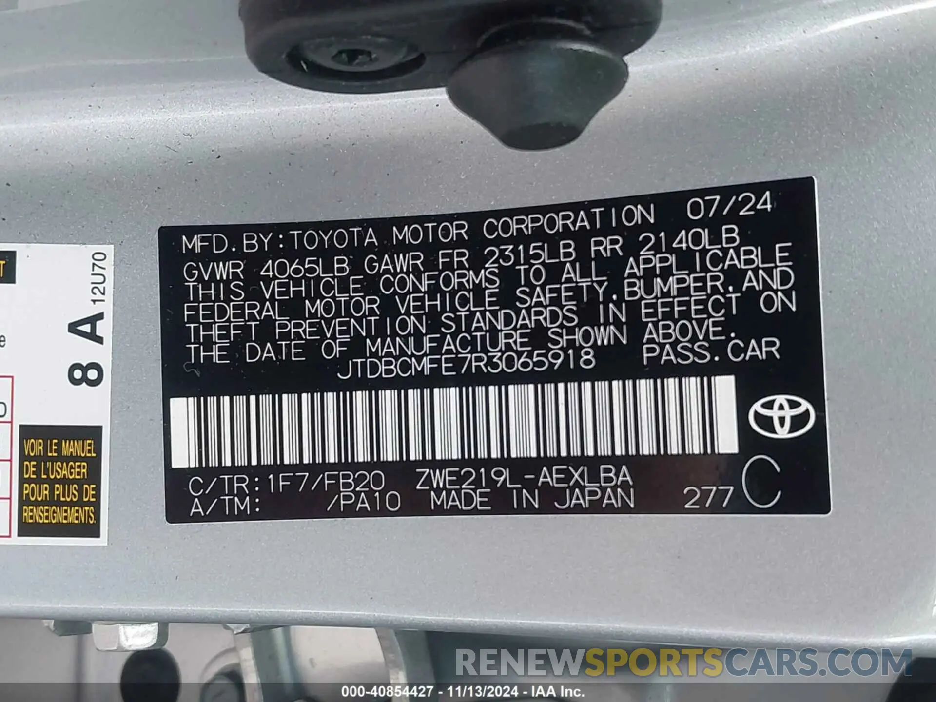 9 Photograph of a damaged car JTDBCMFE7R3065918 TOYOTA COROLLA 2024