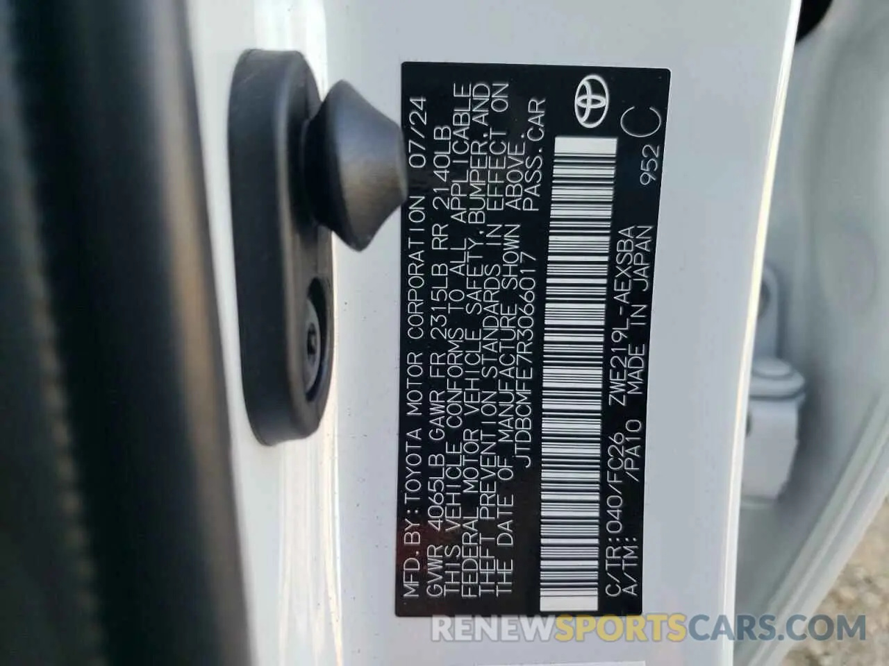 12 Photograph of a damaged car JTDBCMFE7R3066017 TOYOTA COROLLA 2024