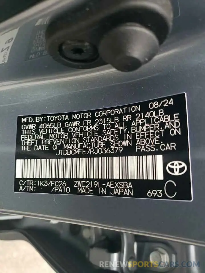 12 Photograph of a damaged car JTDBCMFE7RJ036379 TOYOTA COROLLA 2024