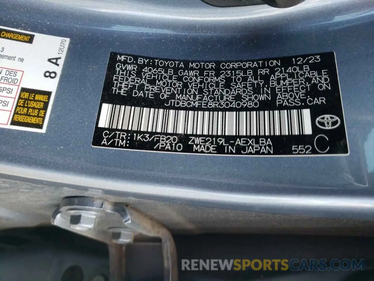 12 Photograph of a damaged car JTDBCMFE8R3040980 TOYOTA COROLLA 2024